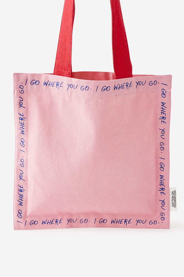 Foundation Typo Small Tote, I GO WHERE YOU GO/ STRAWBERRY MILK