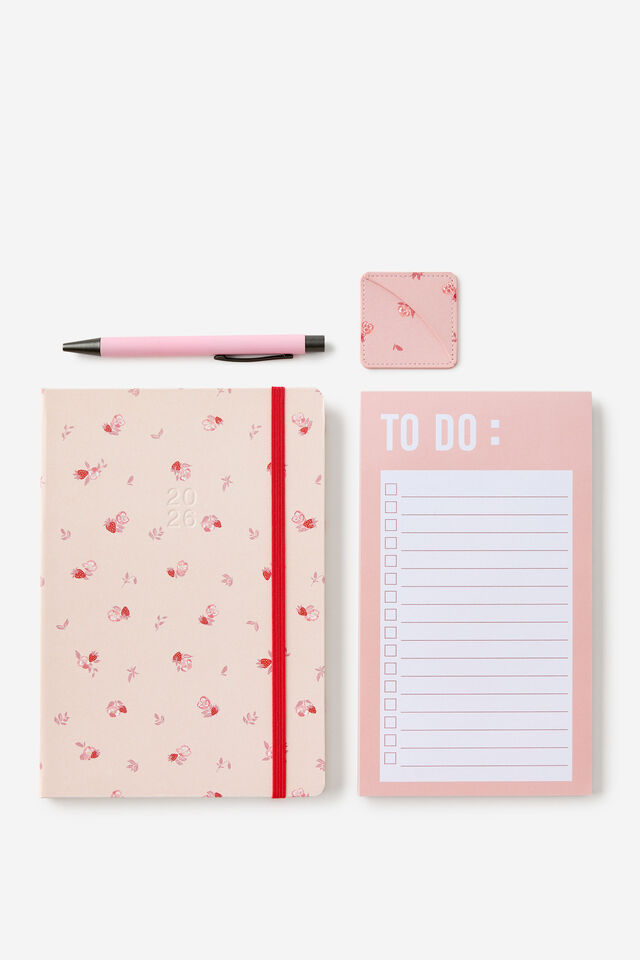 2026 Diary Gift Set, Ditsy Pansy Pink Clay