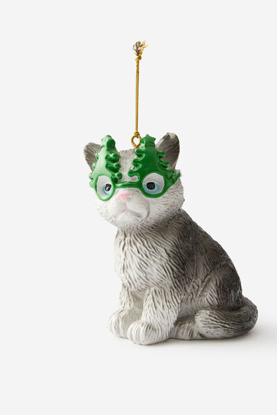 Oversized Resin Ornaments, CHRISTMAS TREE GLASSES CAT