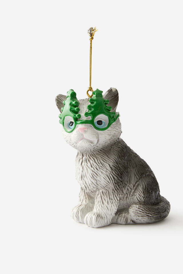 Oversized Resin Ornaments, CHRISTMAS TREE GLASSES CAT
