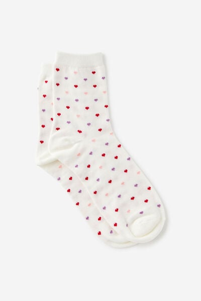 Mid Crew Socks, HEART YDG ECRU