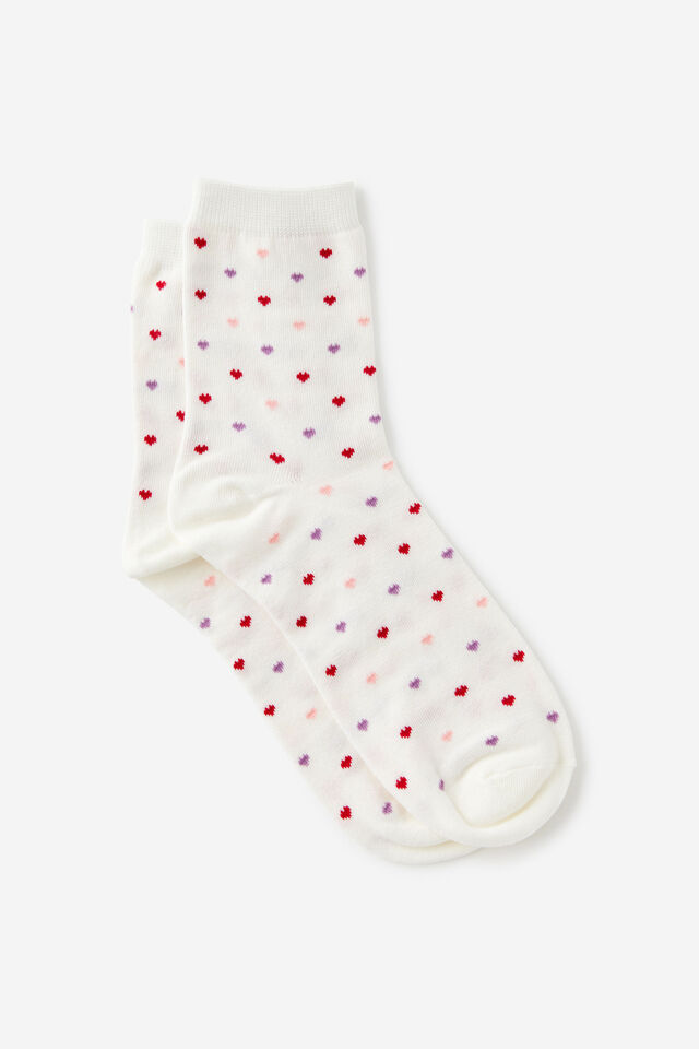 Mid Crew Socks, HEART YDG ECRU