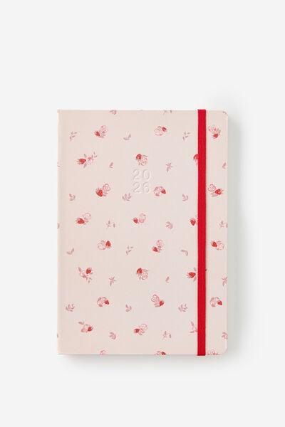 2026 A5 Weekly Hard Metro Diary, Ditsy Pansy Pink Clay