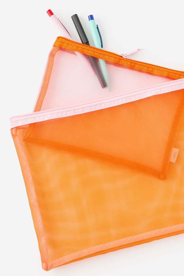 Mesh Pencil Case Set, HOT SAUCE STRAWBERRY MILK