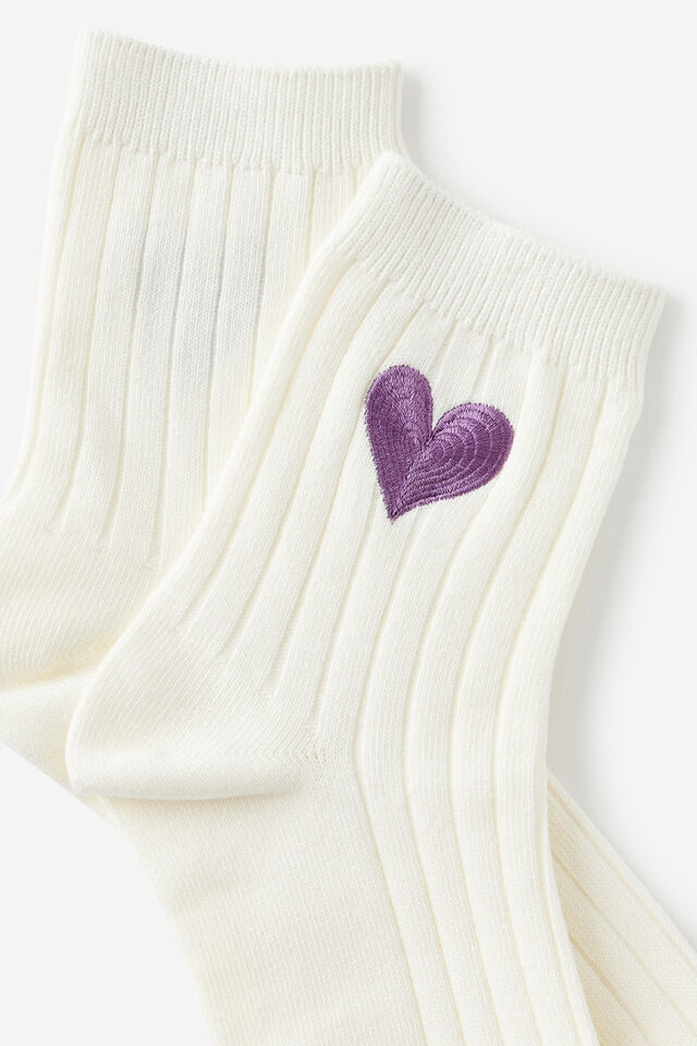 Mid Crew Socks, PURPLE HAZE HEART EMB