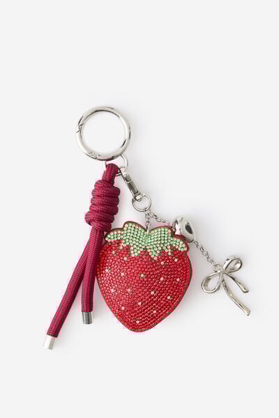 Bag Charm, STRAWBERRY HEARTS/SILVER