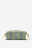 Personalised Compact Canvas Pencil Case, TYPO GREEN & LIME PIN STRIPE - alternate image 1