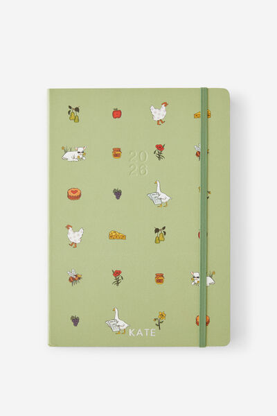 Personalised 2026 B5 Daily Hard Metro Diary, Little Treats Bay Leaf