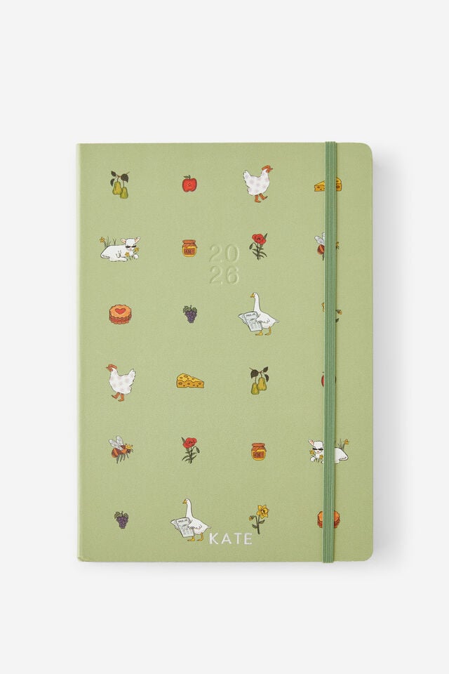 Personalised 2026 B5 Daily Hard Metro Diary, Little Treats Bay Leaf