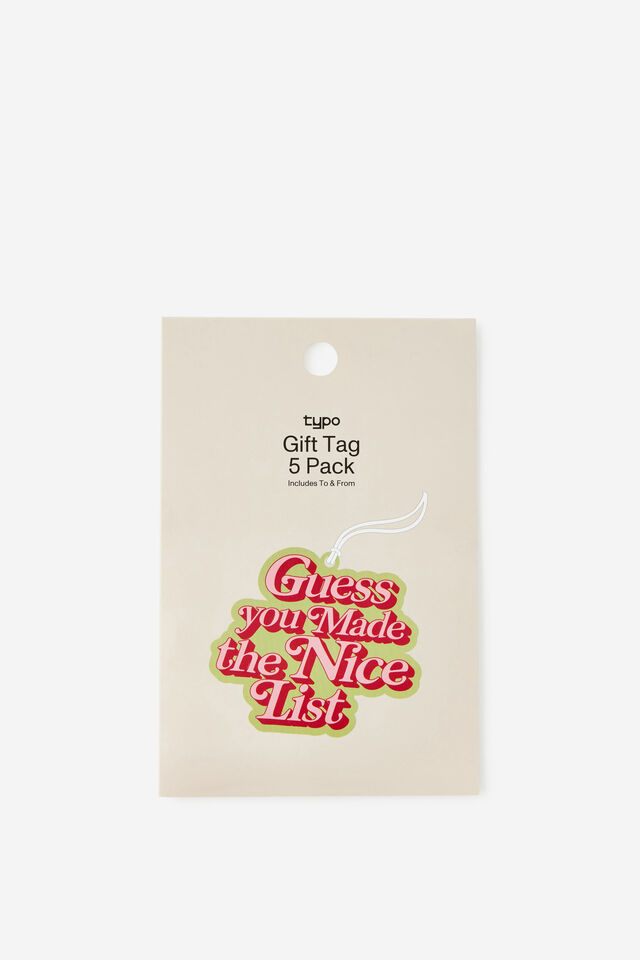 Die Cut Gift Tag 5Pk, NICE LIST