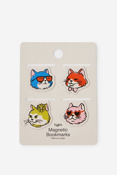 Magnetic Bookmarks 4Pk, COOL COLOUR CATS