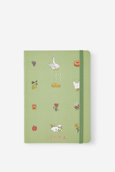 Personalised 2026 B6 Weekly Hard Metro Diary, Little Treats Bay Leaf