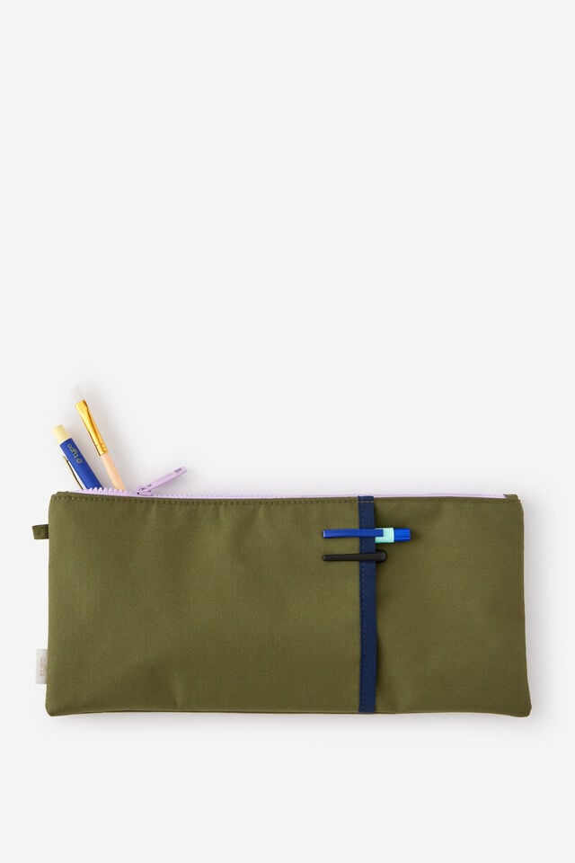 30Cm Pocket Pencil Case, OLIVE MOSS