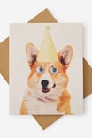 Premium Funny Birthday Card 2.0, CORGI PARTY HAT GOOGLY EYES - alternate image 1