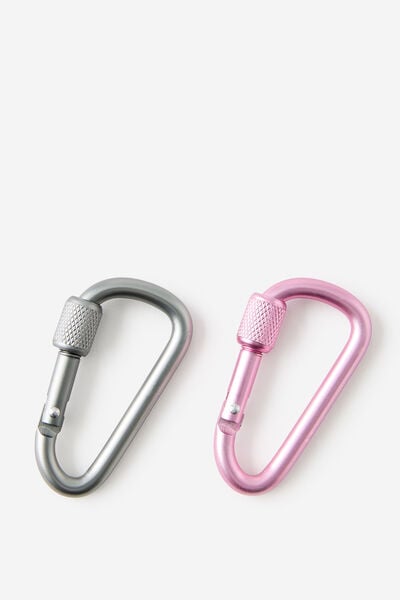 Carabiner 2Pk, BRUSHED SILVER / STRAWBERRY