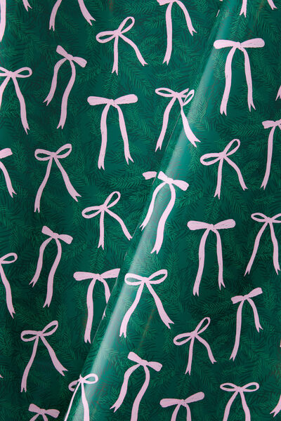 30M Christmas Wrapping Paper Roll, GREEN & PINK BOWS