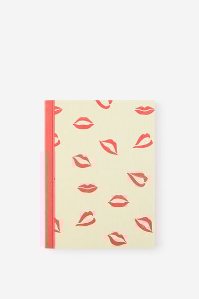 A6 Riley Dot Notebook, ECRU RED LIPS