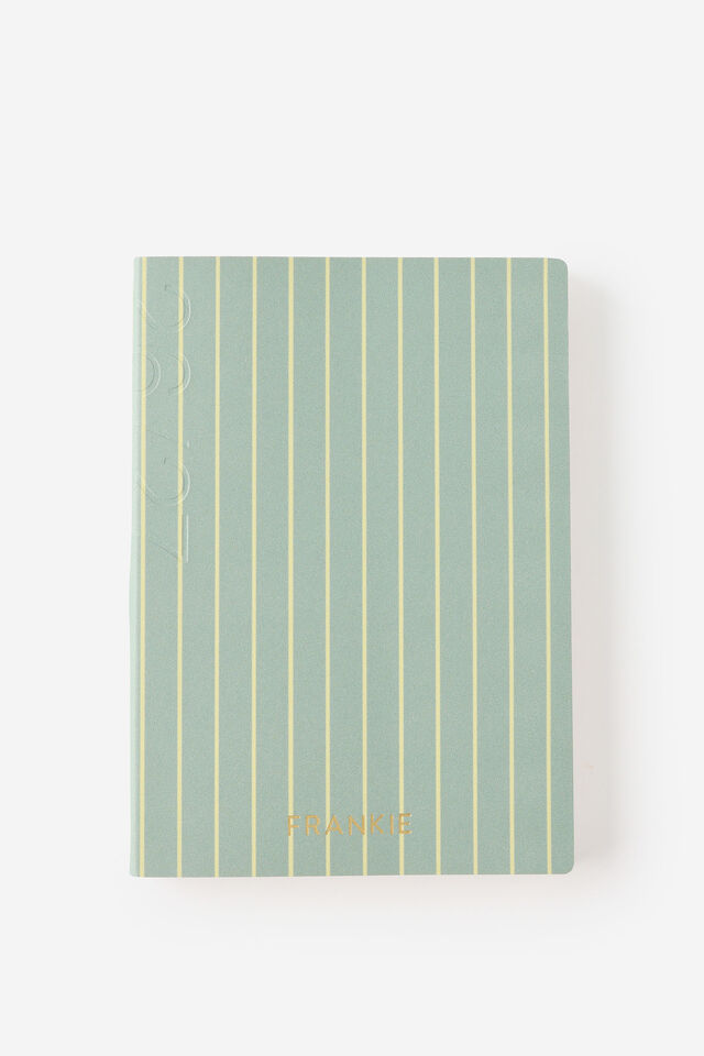 Personalised 26/27 A5 Daily Soft Diary, GREEN & LIME PIN STRIPE