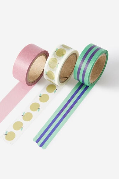 Washi Tape 15Mm 3Pack, APPLE STRIPE PINK