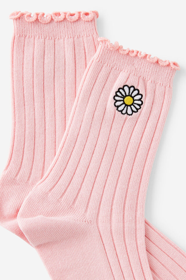 Mid Crew Socks, DAISY EMB