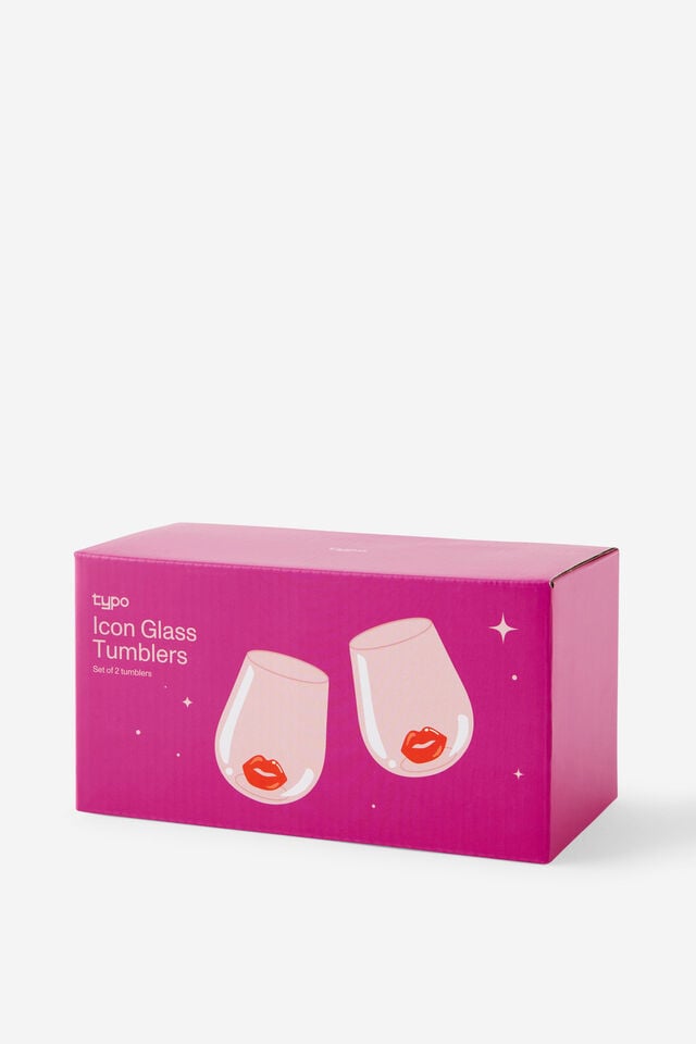Set Of 2 Glass Icon Tumblers, LIPS