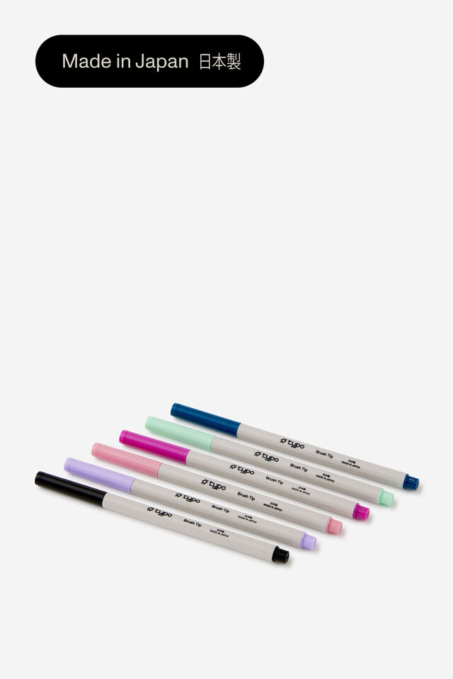 Brush Tip Pen Pen 6 Pack, ALL COLOURS