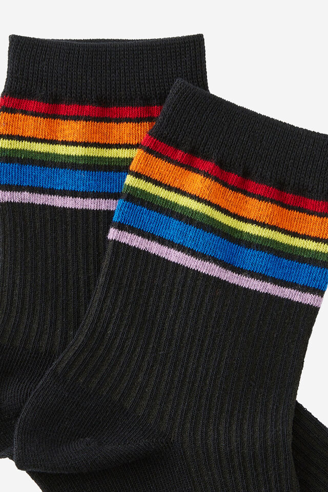 Mid Crew Socks, BLACK RAINBOW STRIPE