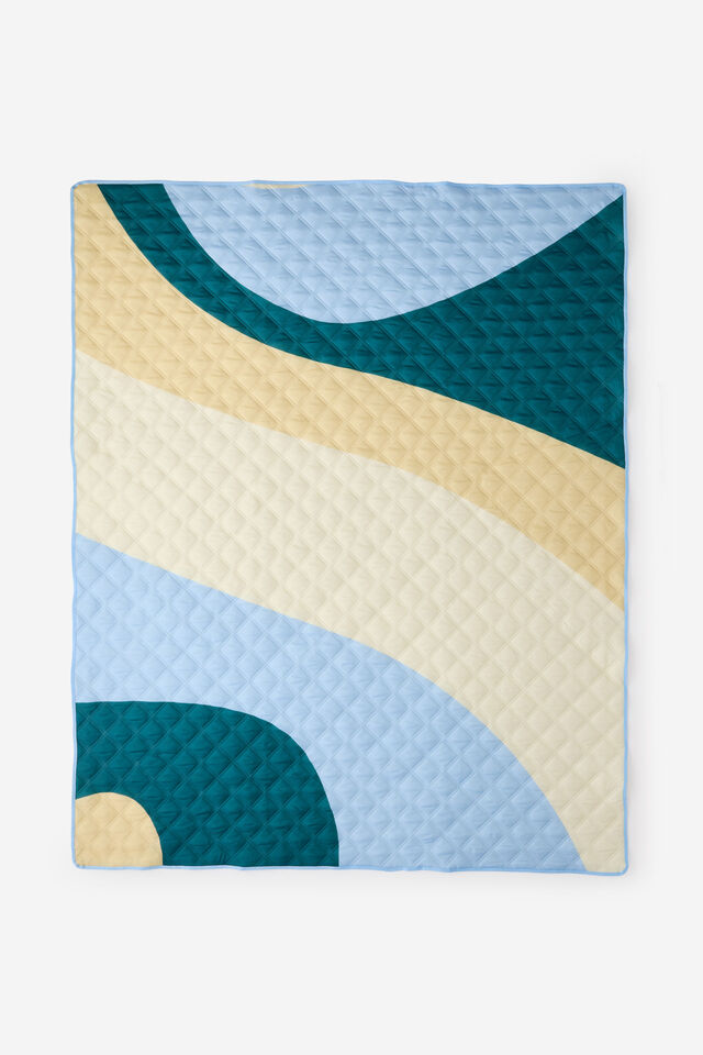 Quilted Picnic Rug, BLUE SKIES WAVY