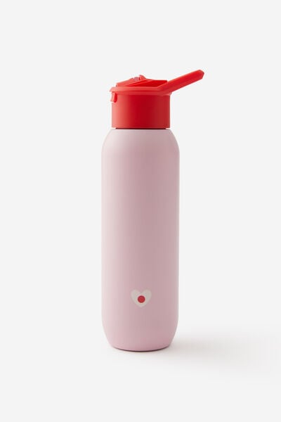 Flip It Metal Drink Bottle 600Ml, BLOSSOM PINK HEART