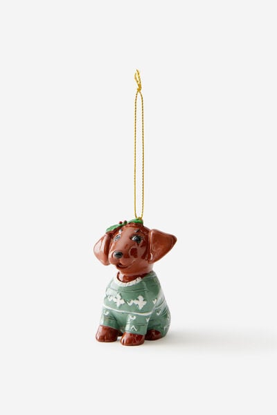 Resin Christmas Ornament, DACHSHUND PUPPY HOLLY