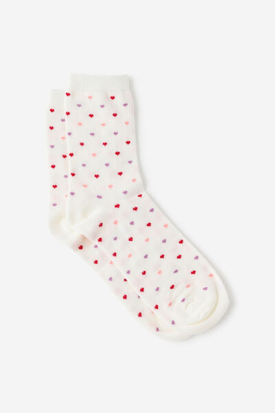 Mid Crew Socks, HEART YDG ECRU