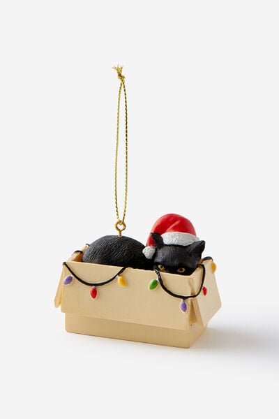Resin Christmas Ornament, CAT IN A BOX