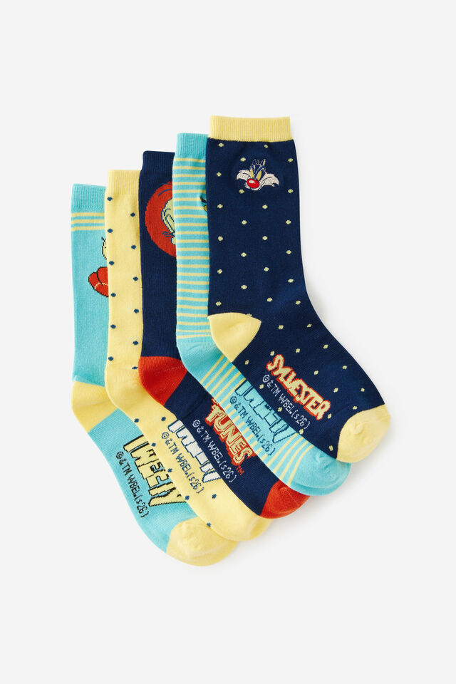 Collectors 5 Pack Socks, LCN WB LOONEY TUNES SYLVESTER & TWEETY (S/M)
