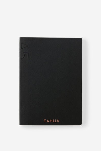 Personalised A5 Soft Cover Plain Notebook, BLACK