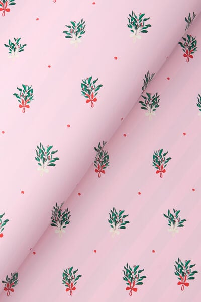 Premium Wrapping Paper Roll, MISTLETOE BOWS DOUBLE SIDED