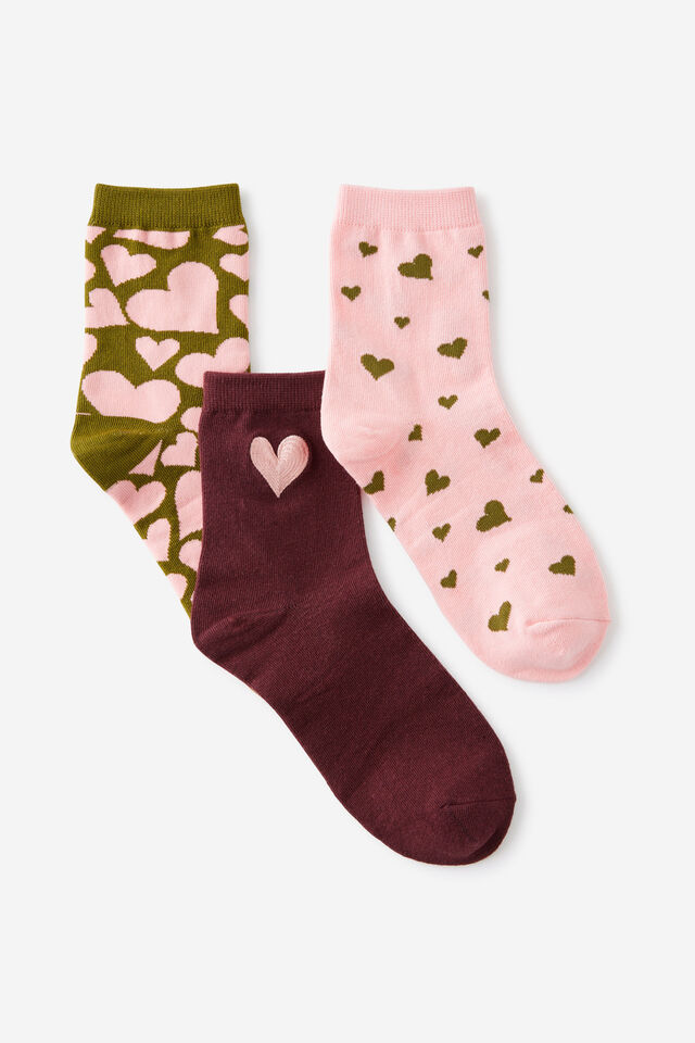 3 Pack Of Socks, HEARTS S/M