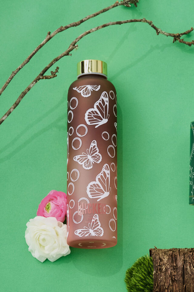 Collab Glass Drink Bottle 750Ml, LCN UNI WICKED GLINDA PINK