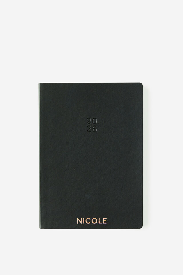 Personalised 2026 B6 Weekly Soft Metro Diary, Black