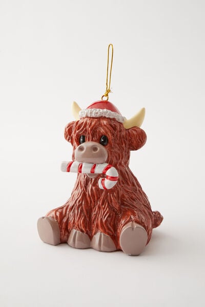 Oversized Resin Ornaments, HIGHLAND COW CANDY CANE