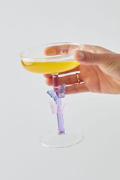 Novelty Cocktail Glass Set Of 2, BUTTERFLIES