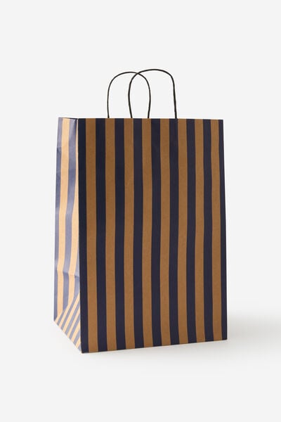 Gift Bag - Large, BLUE AND CRAFT STRIPE
