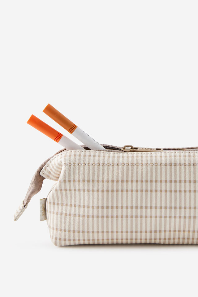 Compact Pu Pencil Case, NEUTRAL CHECK