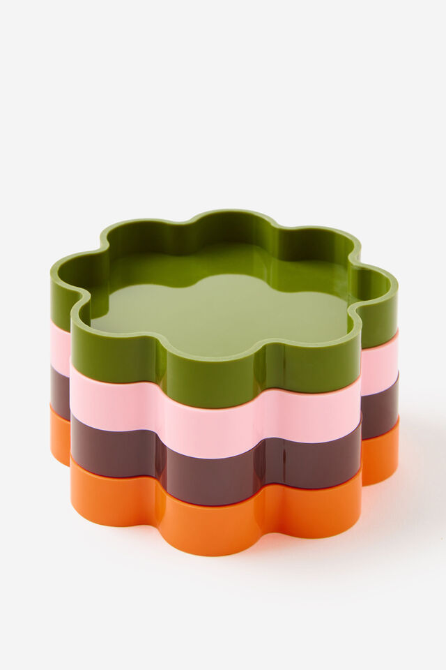 Scalloped Fashion Tray 4Pk, OLIVE & STRAWBERRY MILK