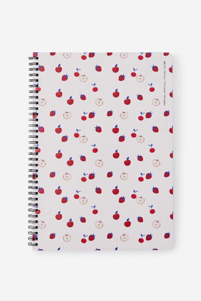 A4 Spiral Notebook, ECRU STRAWBERRIES