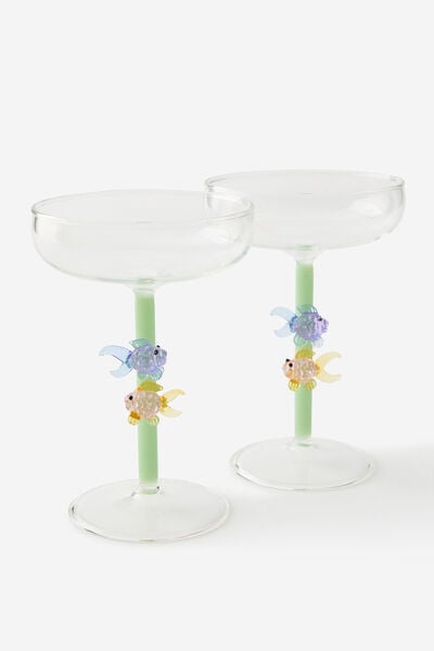 Novelty Cocktail Glass Set Of 2, FISHES