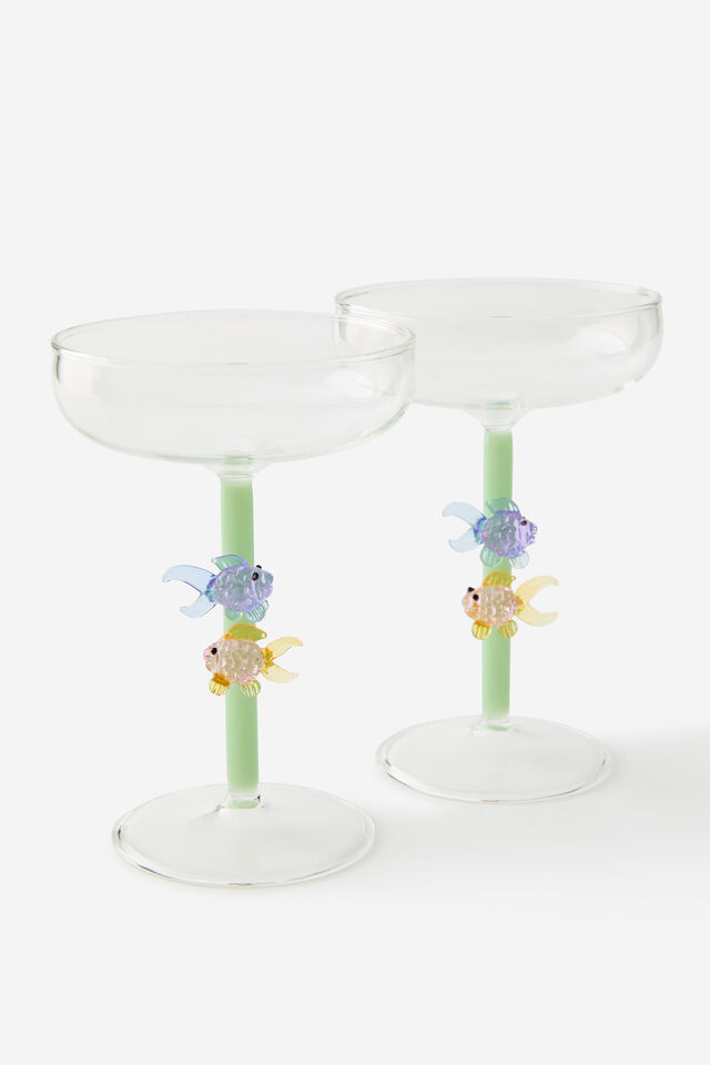 Novelty Cocktail Glass Set Of 2, FISHES