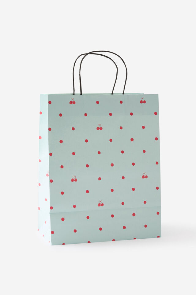Gift Bag Medium, BLUE WITH CHERRY POLKA