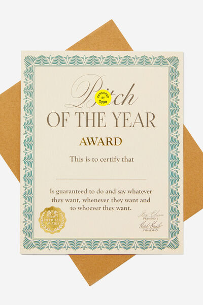 Premium Funny Birthday Card, AWARD BITCH OF THE YEAR!