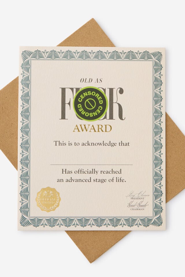 Premium Funny Birthday Card 2.0, OLD AS F*CK AWARD!!