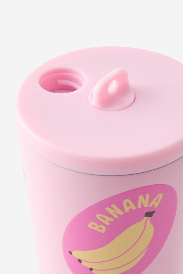 Hidden Straw Metal Smoothie Cup, FRUIT STICKER YARDAGE BLOSSOM PINK